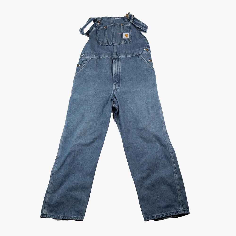 Carhartt Denim Overalls 40x30 Relaxed Fit Blue Workwear Bib Dungarees R07 DST - Picture 2 of 8